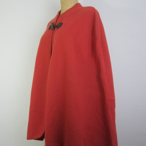 Vintage Talbots Cape Women L / XL Orange 100% Wool Toggle Knit Shawl Cape - Picture 2 of 11